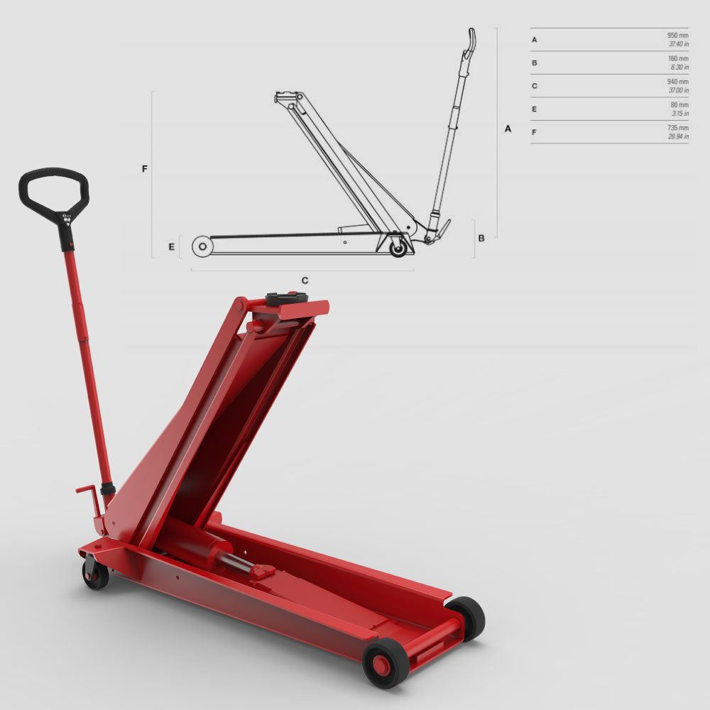 YAK Manual Hydraulic Trolley Jack with Pedal - YAK 1.3 to 2 Ton