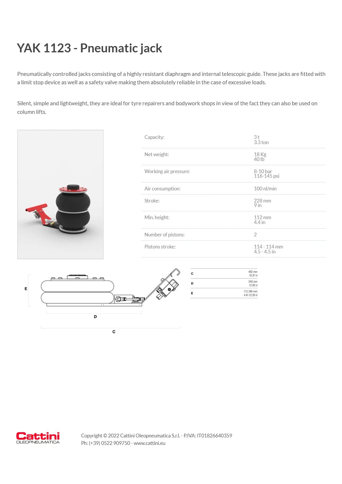 Pneumatic Air Bag Jack for Light Vehicle Workshops - 3 Ton - YAK 1123