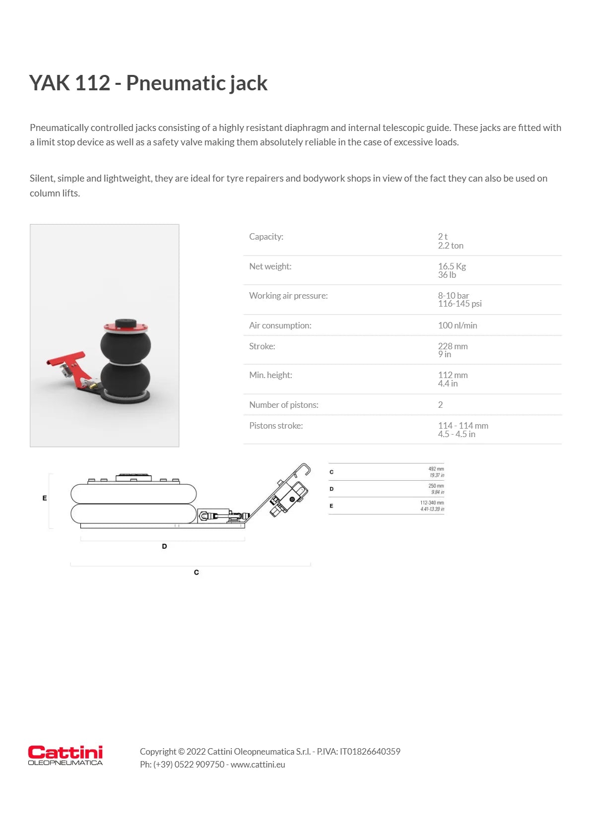 Pneumatic Air Bag Jack for Light Vehicle Workshops - 2 Ton - YAK 112