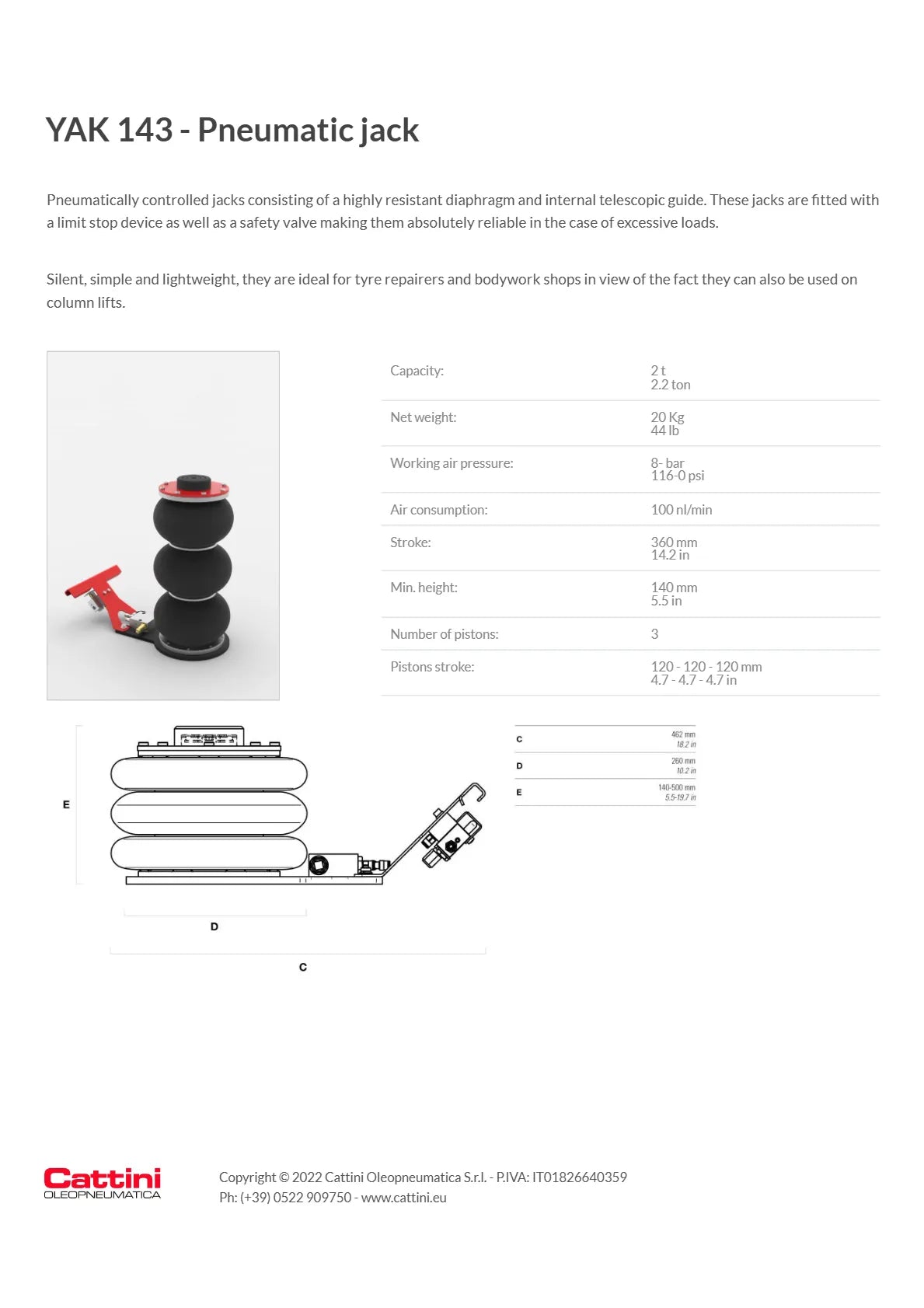 Pneumatic Air Bag Jack for Light Vehicle Workshops - 2 Ton - YAK 143