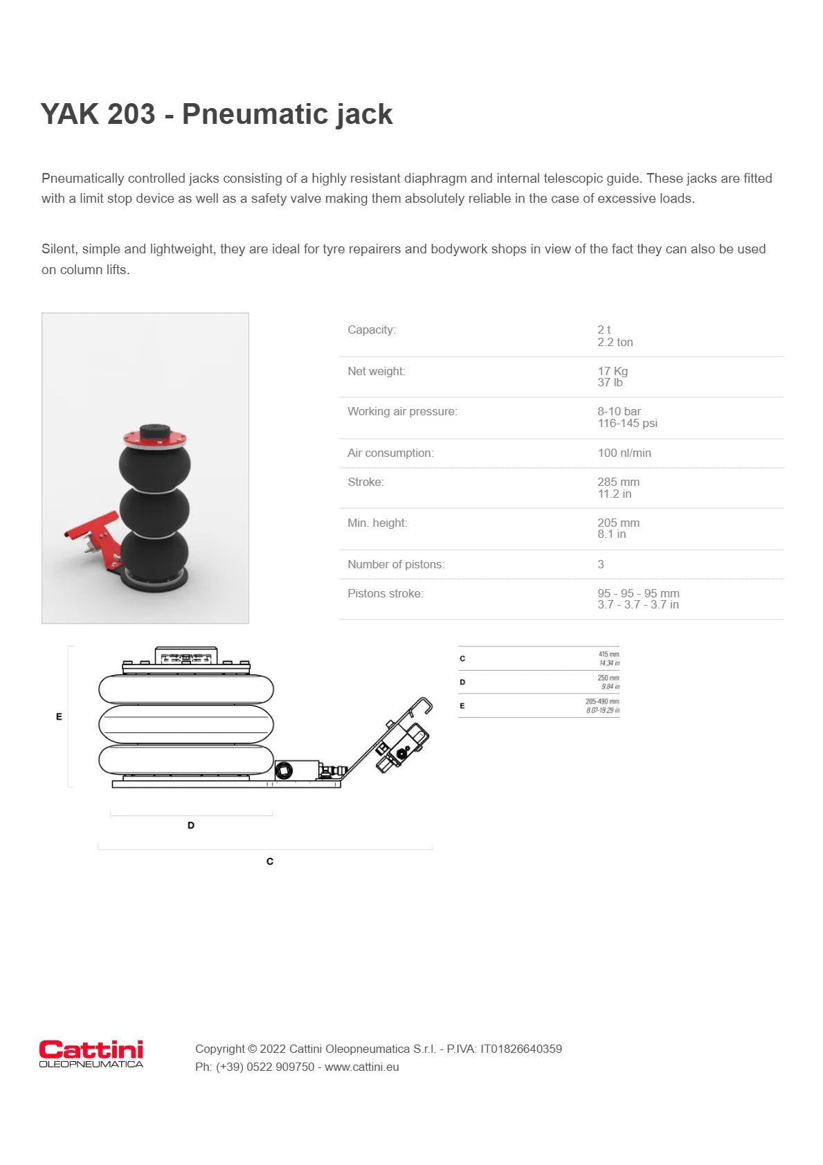 Pneumatic Air Bag Jack for Light Vehicle Workshops - 2 Ton - YAK 203